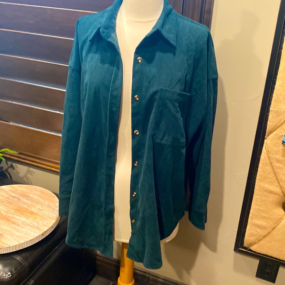 Hunter green ribbed shacket